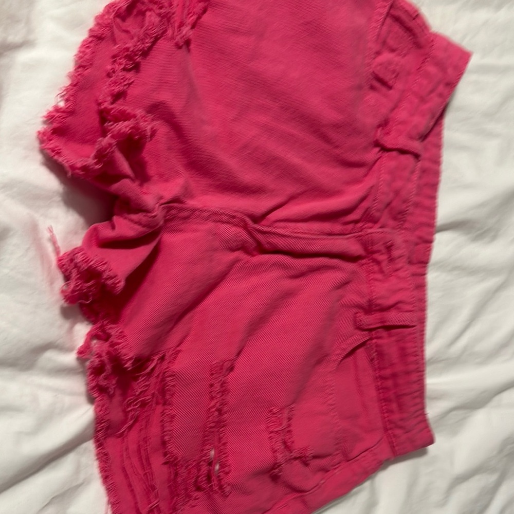 Women's Pink Frayed Denim Shorts